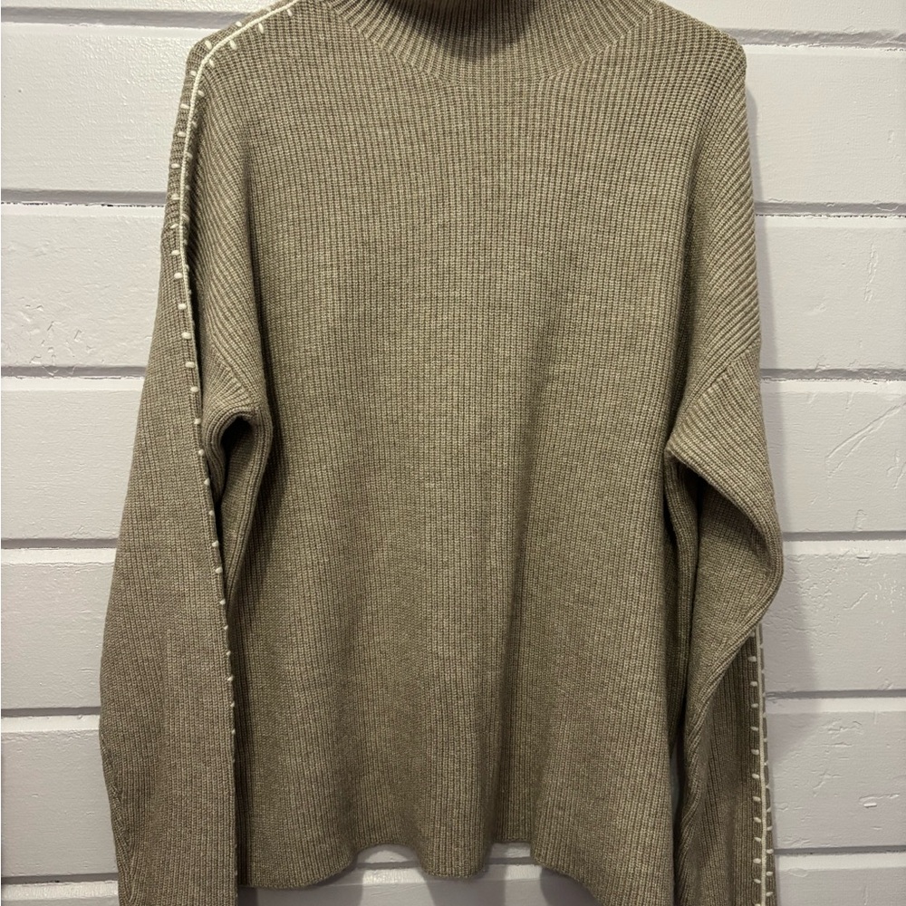 Tahari Taupe Sweater with Ivory Detailing - Picture 2 of 4